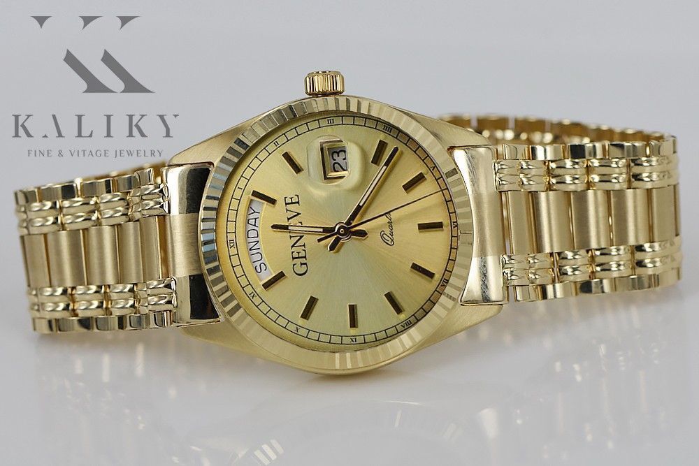 Prześliczny złoty zegarek damski 14k 585 Geneve mw013ydy&mbw006yo-f P