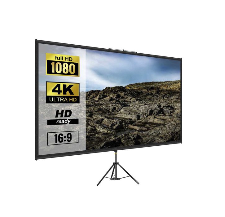 EKRAN z Rolki Projekcyjny 100” DO PROJEKTORA + STATYW HD 4K 200-250cm