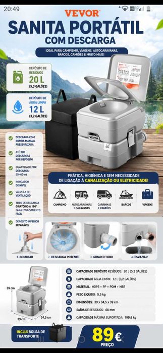 Sanita Portátil campismo 89€. Oportunidade