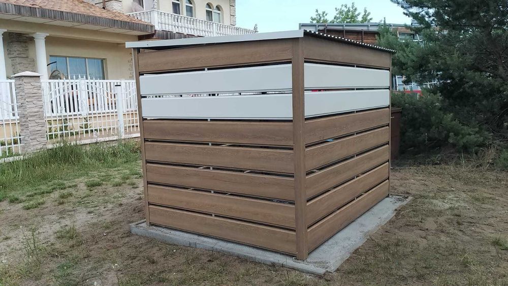 Wiata śmietnikowa winchester biały panele ażurowe 2x2m zabudowa