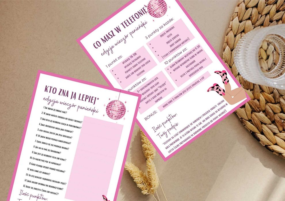 Karty gry na Wieczór Panieński. Wydrukowane gry