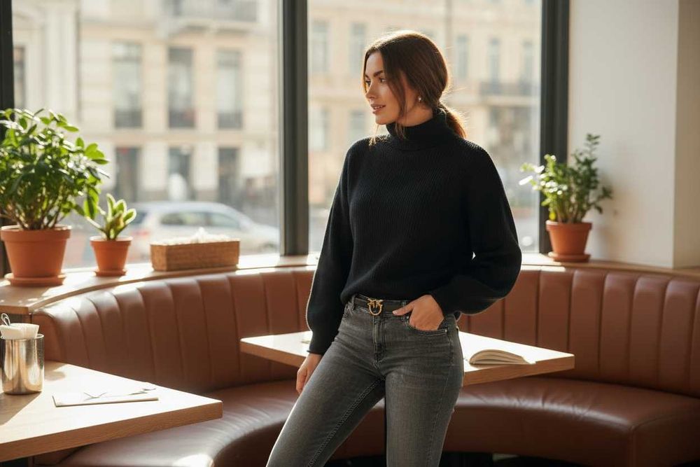 Vero Moda premium czarny golf soft cozy sweter krótki [1421]