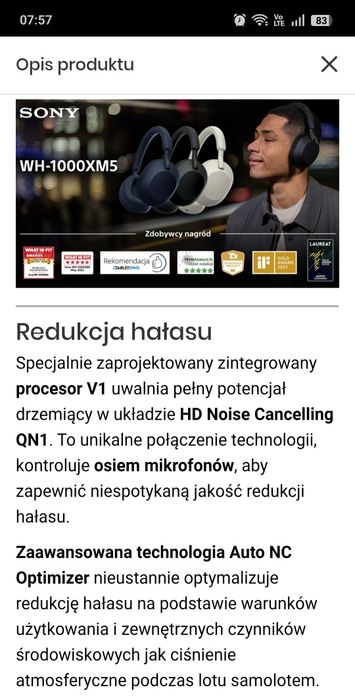 Słuchawki bezprzewodowe SONY WH1000XM5