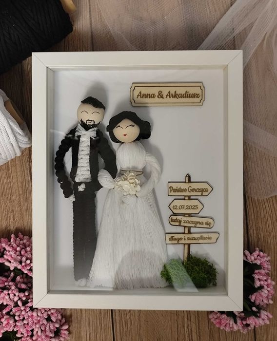 Ramka pamiątka prezent ślub makrama
