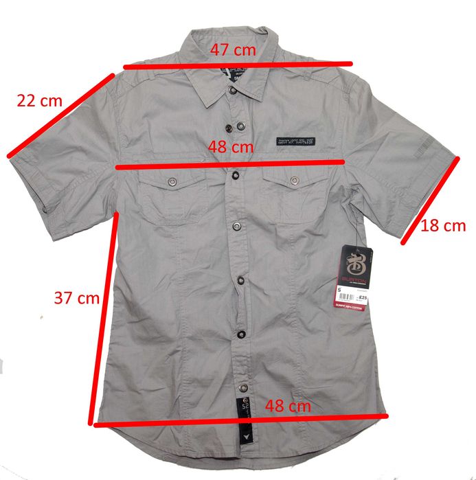 Męska Koszula Burton Szara Szarogranatowa Krótki Rękaw Slim Fit S 100% Bawełna Cechy Militarne Wojskowe Kieszenie Dodatki Metalowe Oczka Guziki metką
