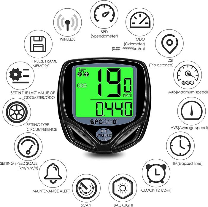 Licznik rowerowy bezprzewodowy, wodoodporny IP54, 16 funkcji, LCD