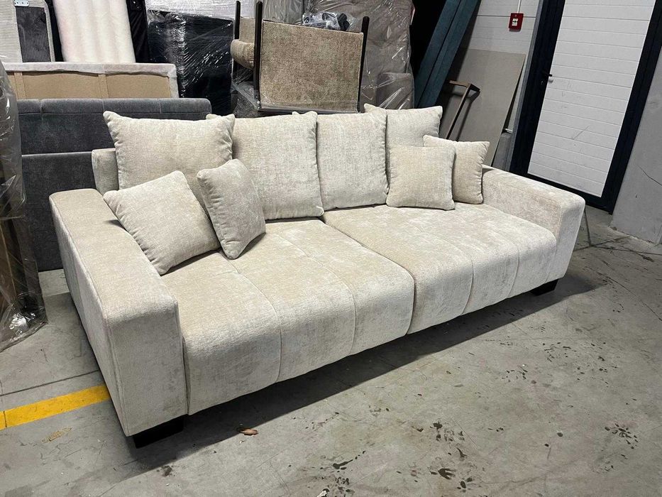 Sofa z poduszkami szara/beżowa, bez funkcji spania POWYSTAWOWA