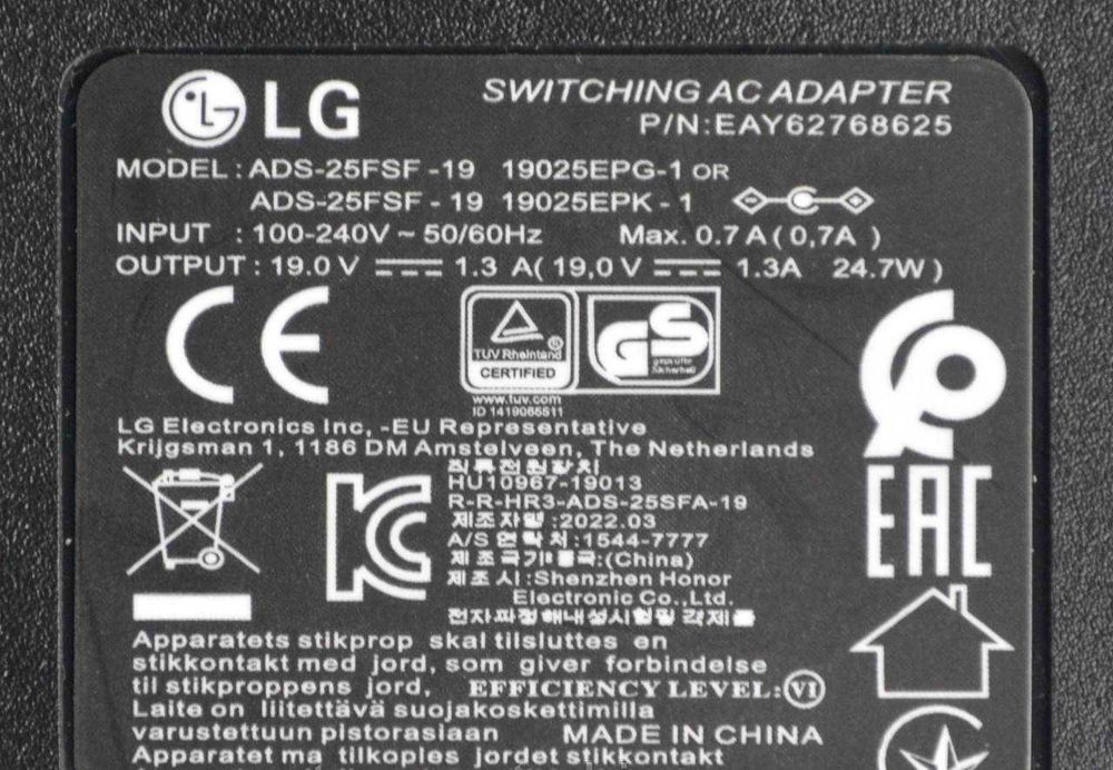 Мережевий Блок Для Моніторів LG 19В, 1.3 (25W), РОЗ'ЄМ 6.5/4.4