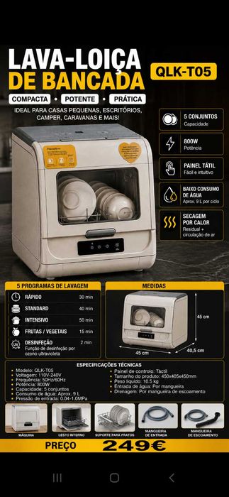 Lava loiça portátil 249€. Oportunidade