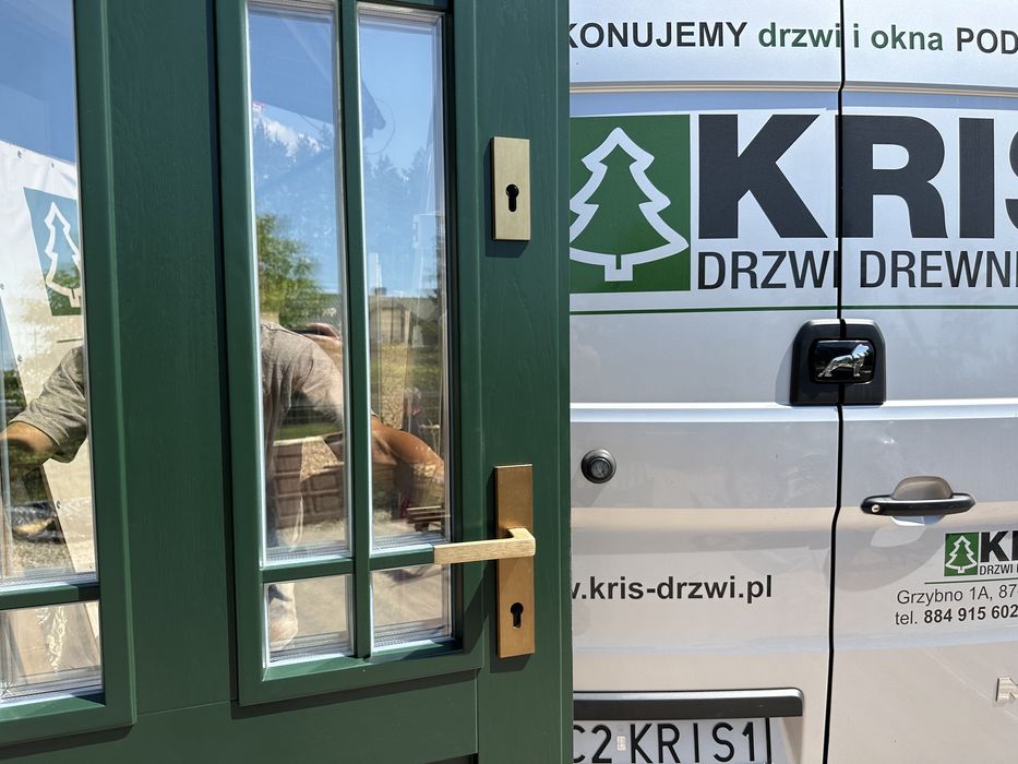 Drzwi zewnętrzne drewniane Angielskie zielone MONTAŻ  Cała Polska