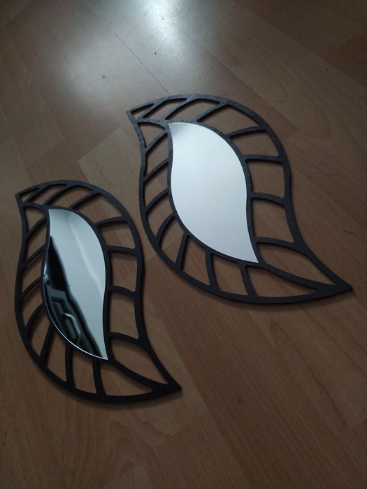 Lusterka ścienne dwa w zestawie z drewna ręcznie robione 30 cm czarne
