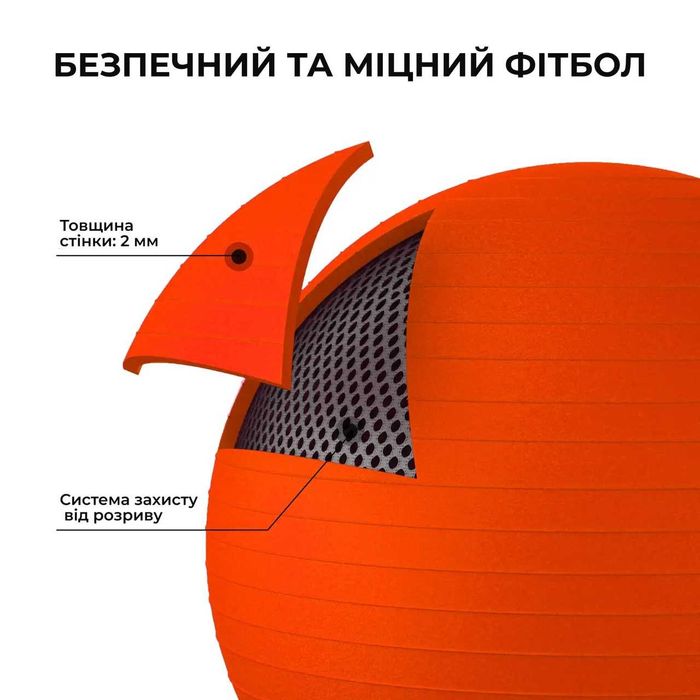 М'яч для фітнесу Фітбол WCG 55 Anti-Burst 300кг Помаранчевий + насос