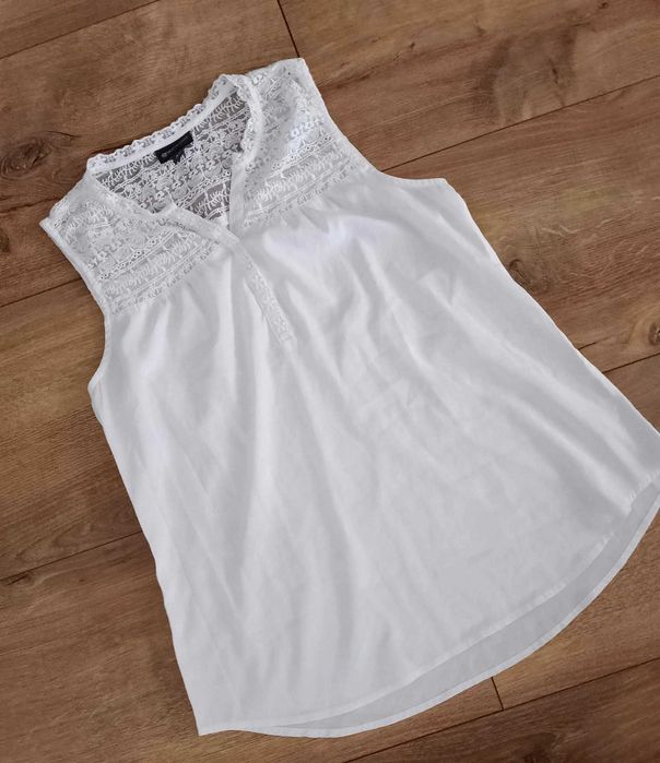 bluzka biała 40/L góra gipura*Greenpoint*luźna bez rękawów