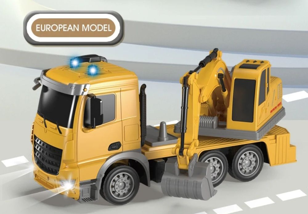 Camião com retroescavadora escala 1:24 com comando e luzes SELADO
