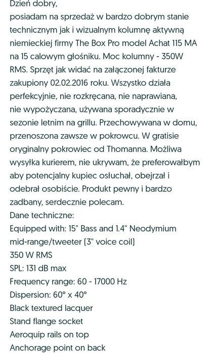 Kolumna aktywna The Box Pro Achat 115 MA 15" + pokrowiec i stojak