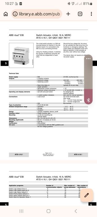 ABB AT/S 4.16.5 Aktor załączający KNX