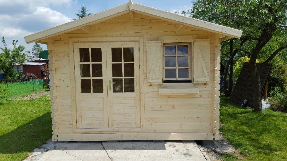 Drewniany domek ogrodowy magazynek na rowery szopka 3.5x3m 34mm