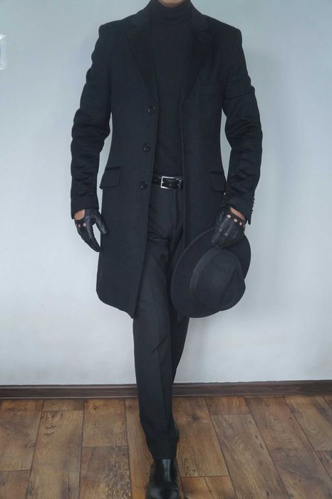Elegancki płaszcz męski Gianni Ferrucci 48/M czarny 100% wełna Loro Piana