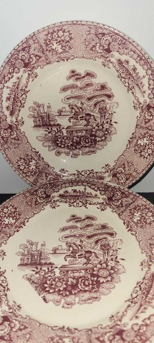 Conjunto de 6 Pratos Antigos em Faiança – Decoração Clássica Bordeaux