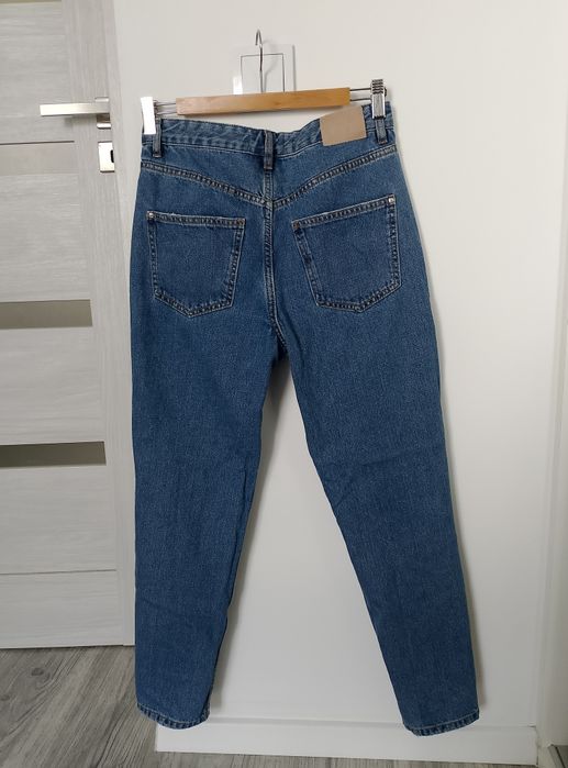 Dżinsy jeans proste wysoki stan mom fit Basic 100% bawełna