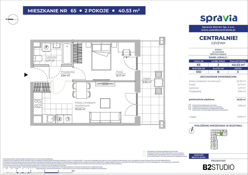 2-pokojowe mieszkanie 40m2 + loggia