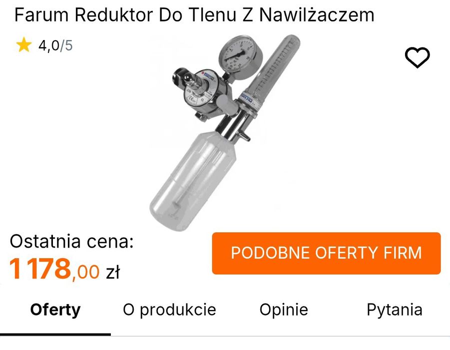 Reduktor tlenowy medyczny z nawilzaczem.