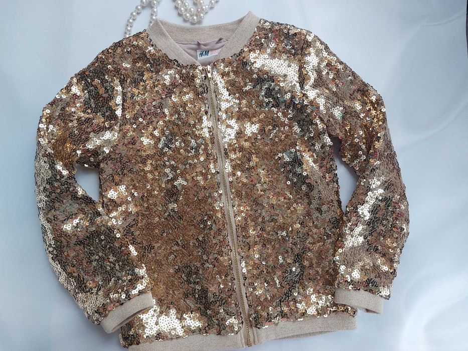Яскравий крутий золотистий бомбер куртка піджак з пайєтками H&M р.122