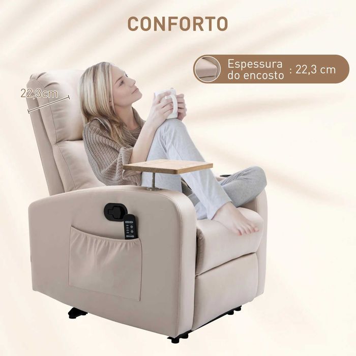 Sofá de Massagem, Cadeira Relax Elétrica, Reclinação 145, Bege