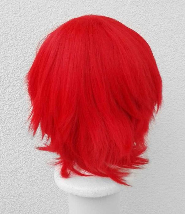 Krótka czerwona peruka męska z grzywką krótki czerwony wig cosplay