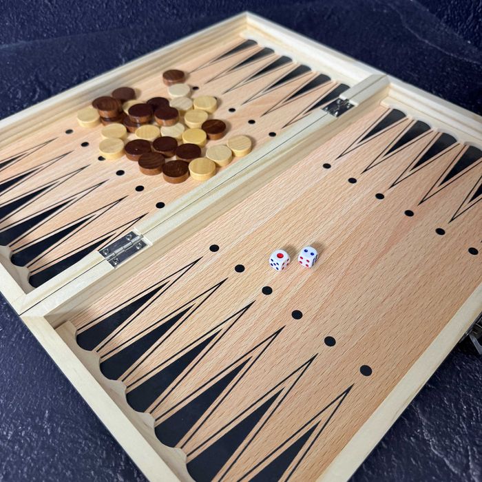 Шахматы, шашки, нарды 3в1 деревянные с магнитом 7703 (доска 34x34 см)