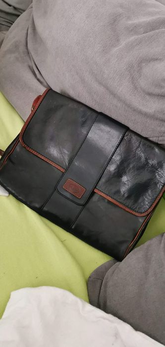 Skórzana torebka, Zielona z elementami brązu. Skóra!