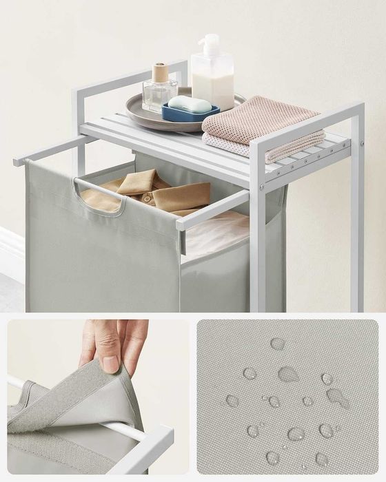 Kosz na pranie z półką 65L ,biało szary