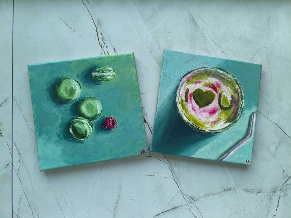 Matcha Lovers – komplet 2 obrazów 20x20 kuchnia zielona zen spokój