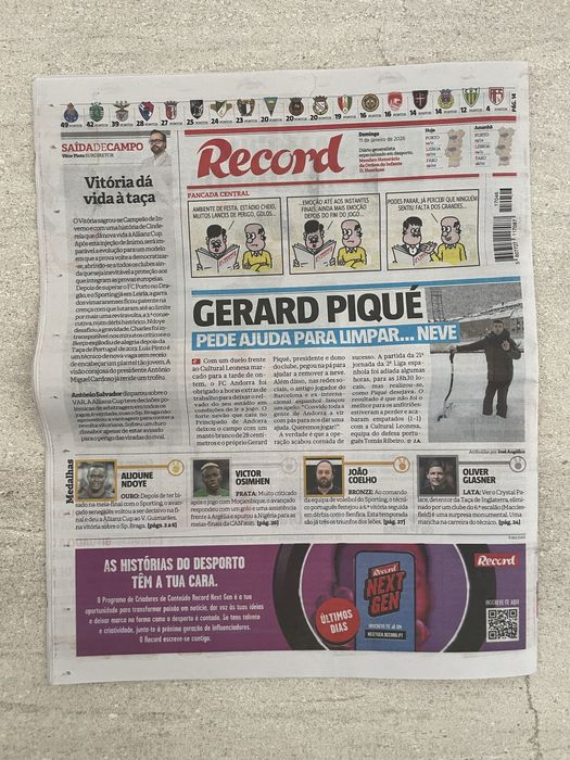 Vendo jornais 11 de Janeiro de 2026 - Vitória SC vencedor Taça da Liga