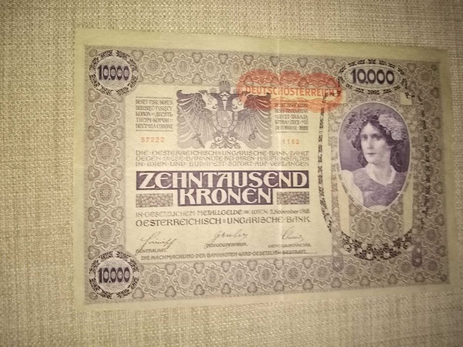 AUSTRIA Nota de 10 000 Kronen de 1918 em Bom estado de Conservação (BC) Com Recarga com o Nº 57222