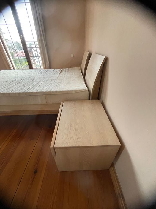 Łóżko dwuosobowe, materac, 2 szafki