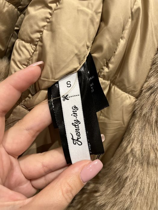 Dwustronna kurta zimowa ocieplana jeansowa parka beżowa puchowa ciepła