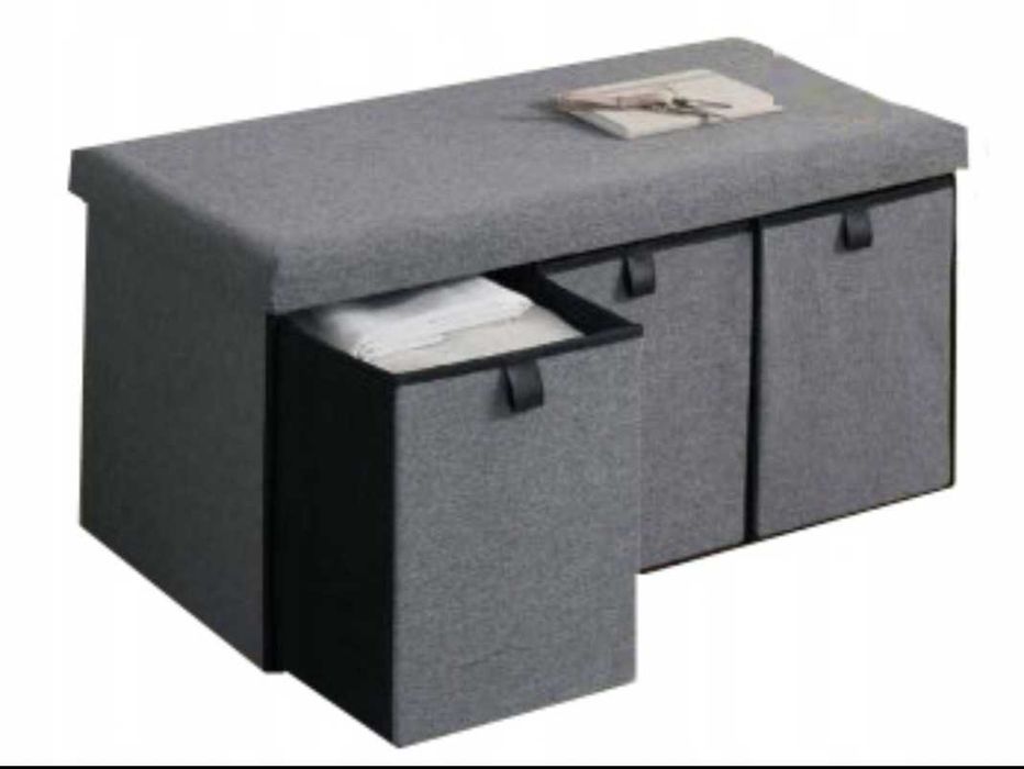 Składane pufy z  3 szufladami 76x38x38cm szary pufa siedzisko