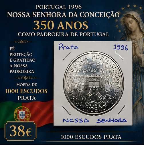 Portugal 1996 - 1000 Escudos Prata - Nossa Senhora da Conceição – 350 Anos como Padroeira de Portugal
