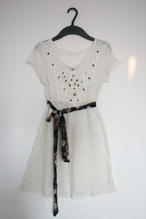 Biała bluzka tunika boho chic hippie modna dziergana sukienka