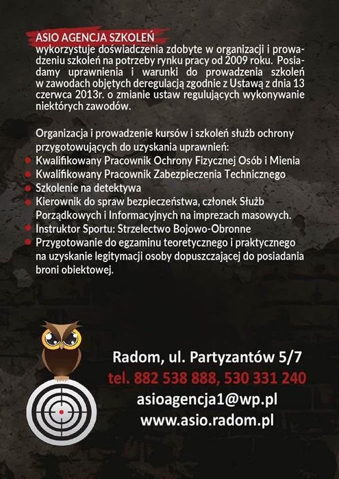 Kurs Ochrony Pracownik Kwalifikowany / Szkolenie / Ochrona/ Radom