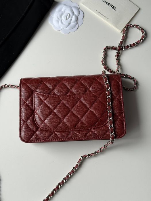 Сумка Chanel WOC чорна, бургунді люкс