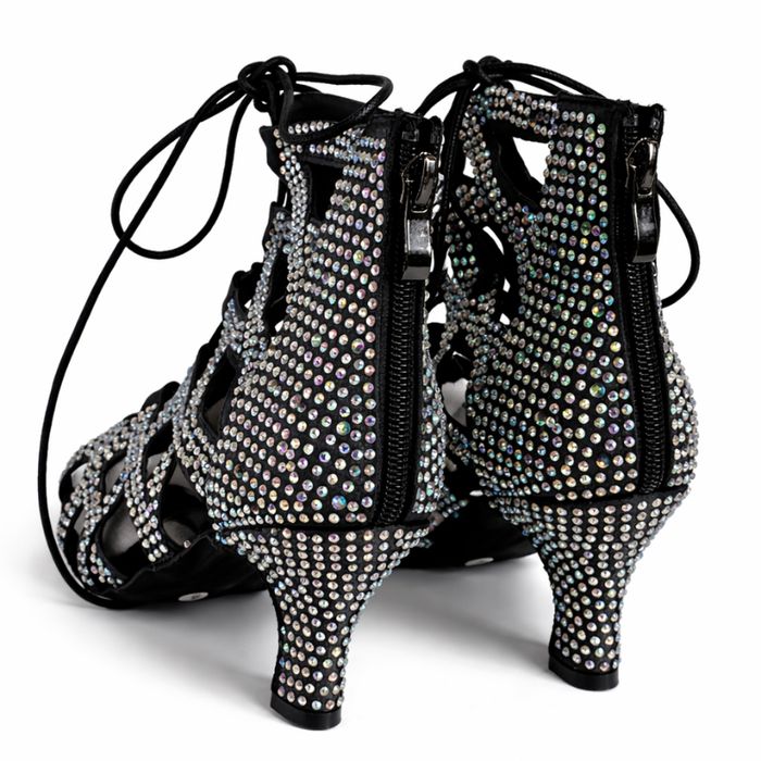Czarne buty taneczne damskie EU36 (22,5cm) kryształki sznurowane 7 cm