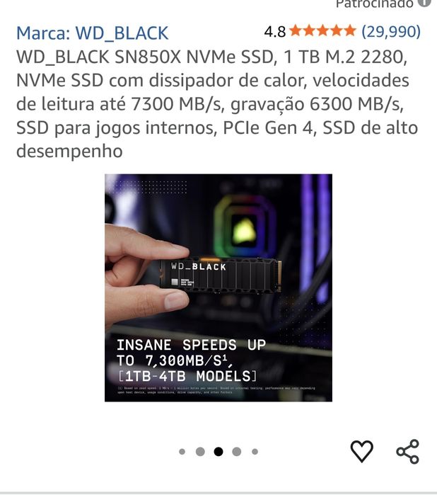 WD_BLACK SN850X NVMe SSD, 1 TB , Ps5 M.2 2280