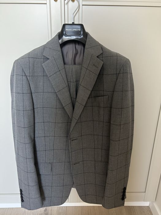 Garnitur w szarą kratę slim