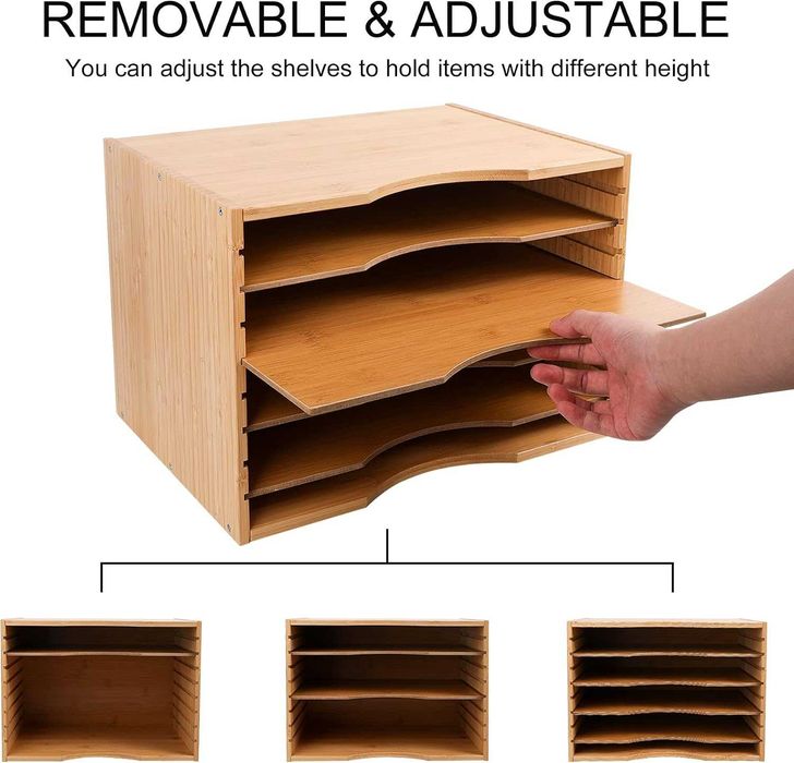 Organizer na dokumenty Purbambo bambusowy 34,7 × 25 × 25 cm z 4 regulowanymi półkami