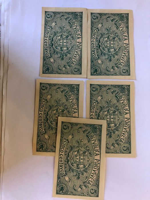 Cinco Cédulas Portugal 1918