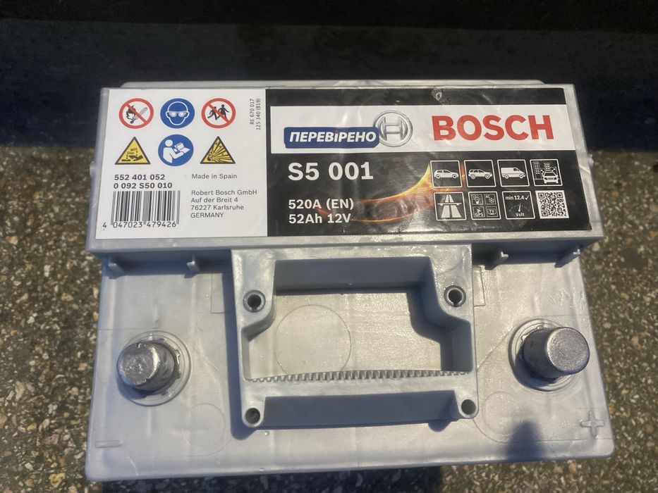 Автомобильный аккумулятор BOSCH S5001 52А Germany (акумулятор авто)