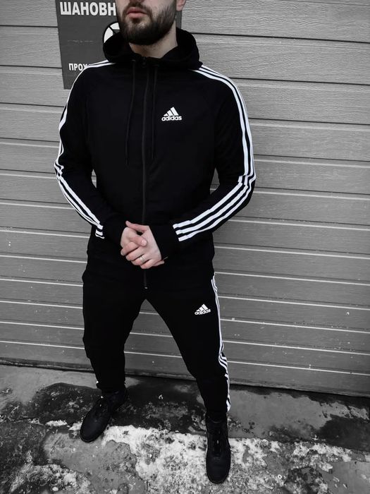 Чоловічий спортивний костюм Adidas чорний з капюшоном