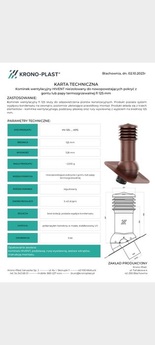 Kominek wentylacyjny Krono Plast 110/125 10szt